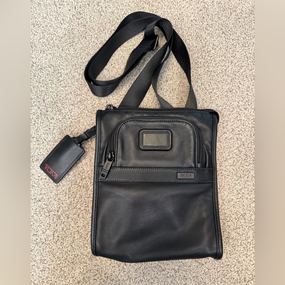 Tumi Black Leather Messenger Bag
